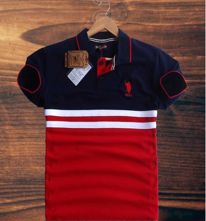 US Polo Assn. Men’s Navy Blue & Red  T-Shirt with Embroidered Logo