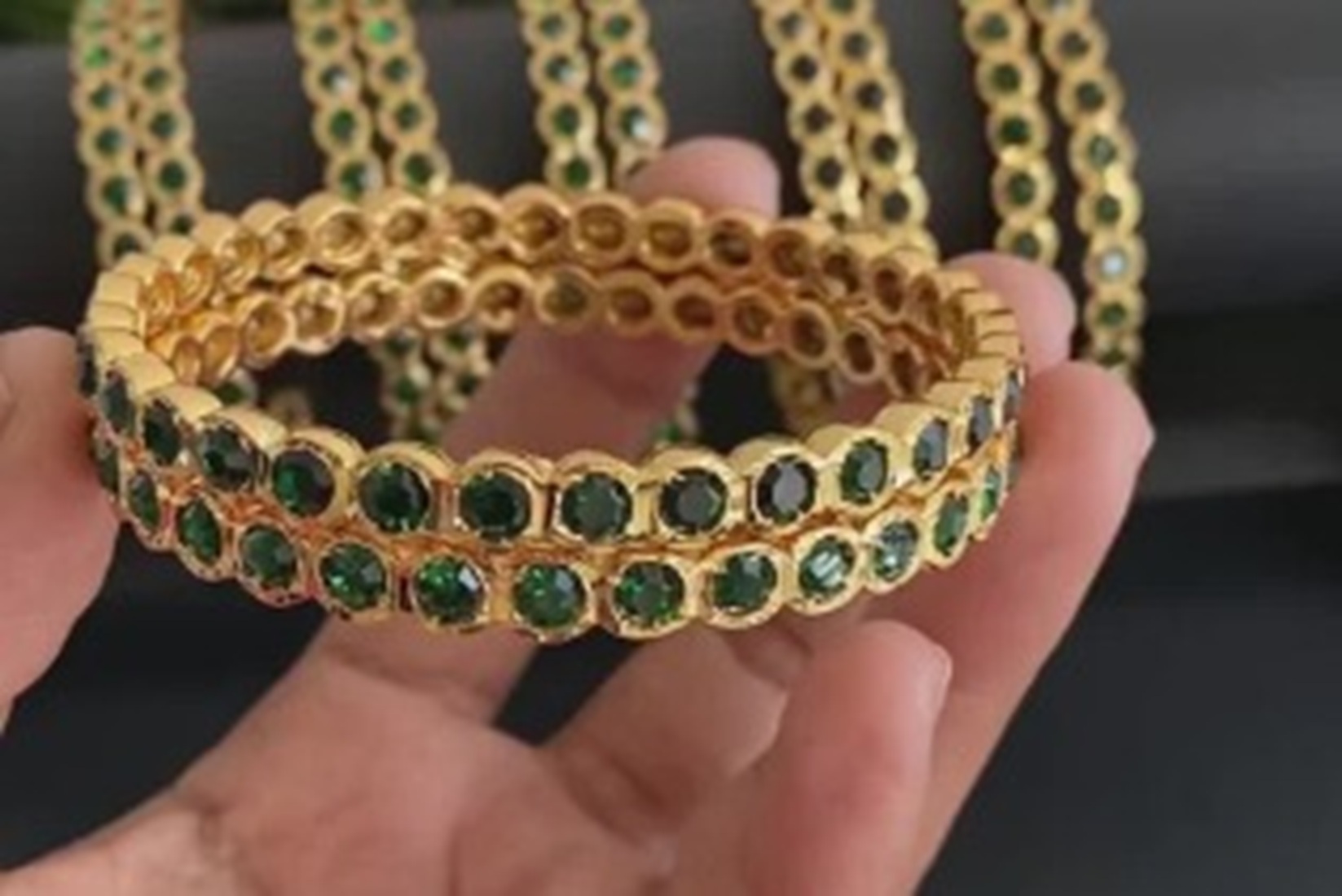 Green Stone Impon Gold-Plated Bangle for Women – Traditional Design, Lightweight & Festive Wear - Image 3
