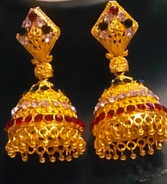 Gold-Plated Multicolor Stone Jhumka Earrings for Women – Traditional Festive Wear