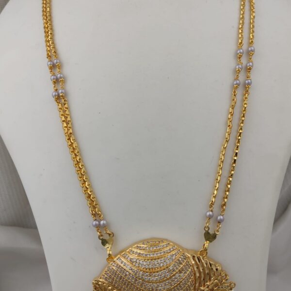 Impon Gold-Plated AD Shell Pendant Necklace with Pearls – Traditional Statement Piece