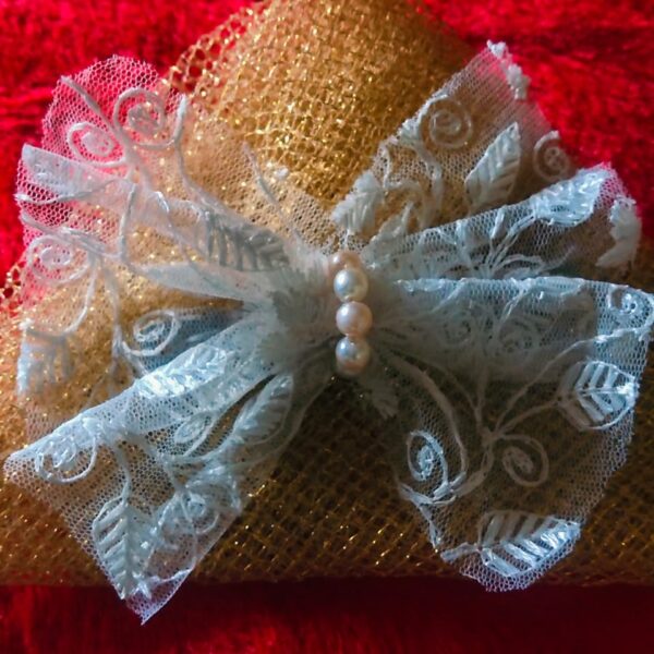 Handmade White Net Hair Clip with Pearl Center – Elegant Designer Bow Hair Accessory for Girls, Kids, and Women – Wedding, Party, Return Gift