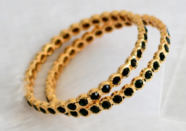 Green Stone Impon Gold-Plated Bangle for Women – Traditional Design, Lightweight & Festive Wear - Image 2