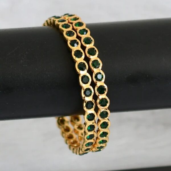 Green Stone Impon Gold-Plated Bangle for Women – Traditional Design, Lightweight & Festive Wear