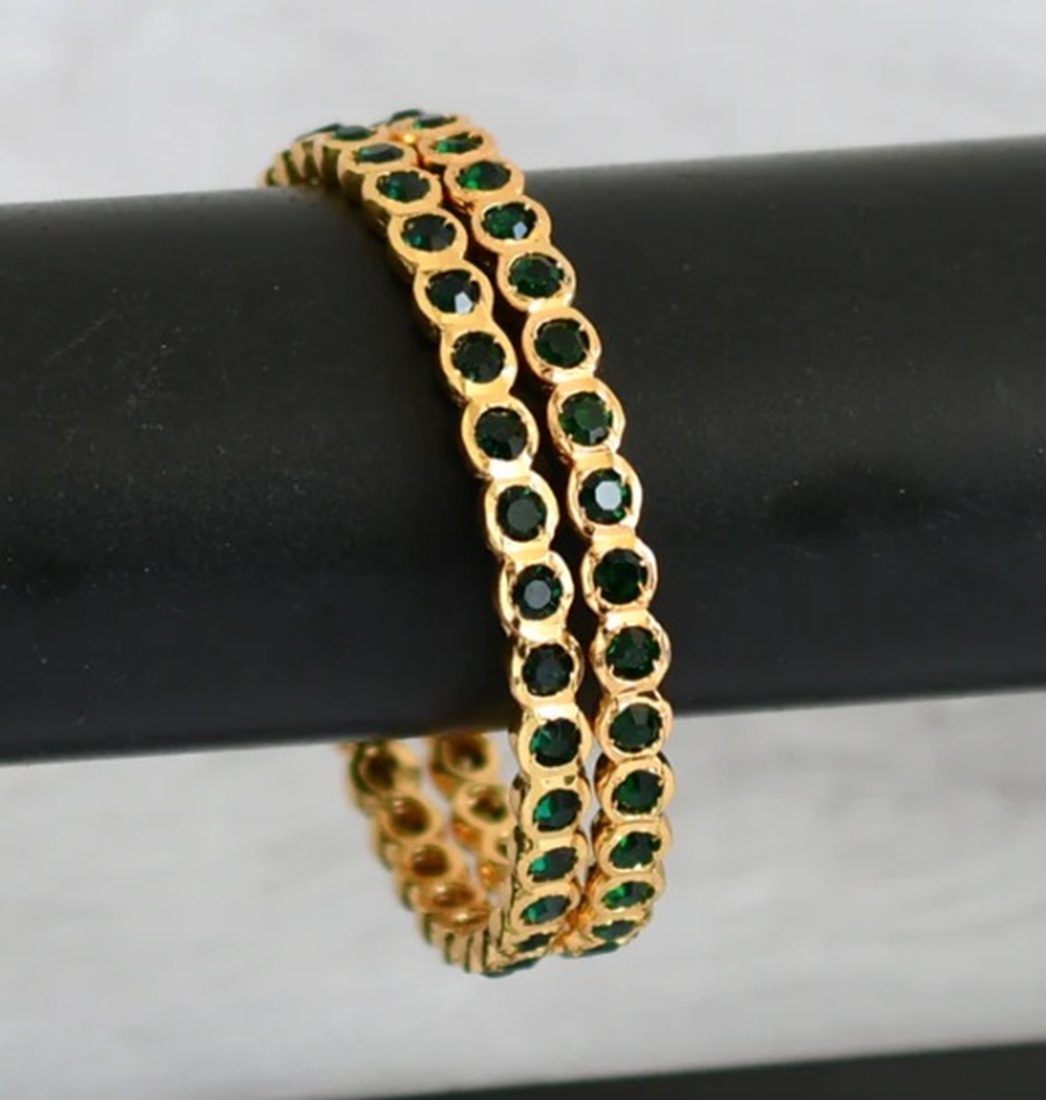 Green Stone Impon Gold-Plated Bangle for Women – Traditional Design, Lightweight & Festive Wear