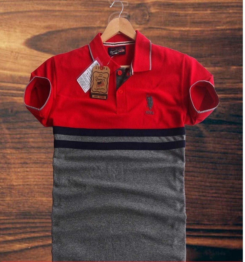 US Polo Assn. Men’s Red & Grey   T-Shirt with Embroidered Logo