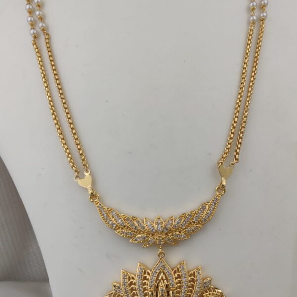 Impon Gold-Plated AD Lotus Pendant Necklace with Pearls – Traditional Statement Piece