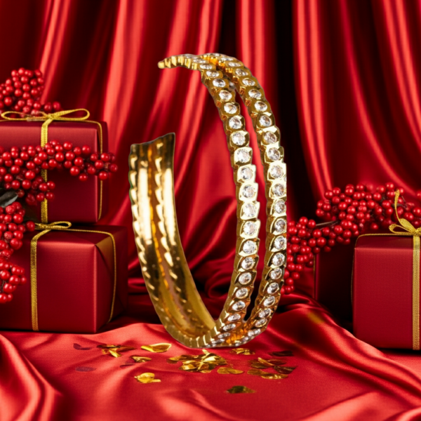 White AD Stone Impon Gold-Plated Bangle for Women – Traditional Design, Lightweight & Festive Wear