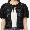 Women's Black Floral Lace Sheer Shrug – Short Sleeve Designer Partywear Top/Shrug