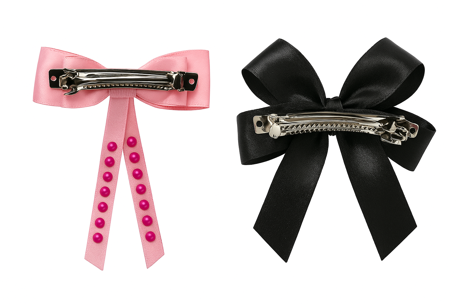 Decorative Satin Ribbon Bows Set, Pink and Black with Pearl Beads, Hair Accessories - Image 3