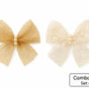Decorative Satin Ribbon and Net Bows Set, White and Gold Bow with Pearl Beads, Hair Accessories