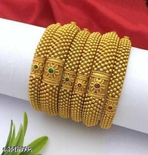 Premium High Gold Designer Bangles Set – 6 Pc Bridal Jewelry (Size 2.4, 2.6, 2.8)
