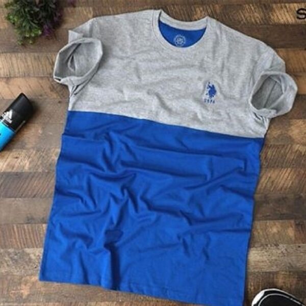 Men’s Colorblock Round Neck T-Shirt – Grey & Blue | Casual Wear