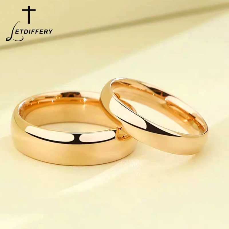Letdiffery Simple 2/4/6/8mm Stainless Steel Wedding Rings Golden Smooth Women Men Couple Ring Fashion Jewelry - Image 3