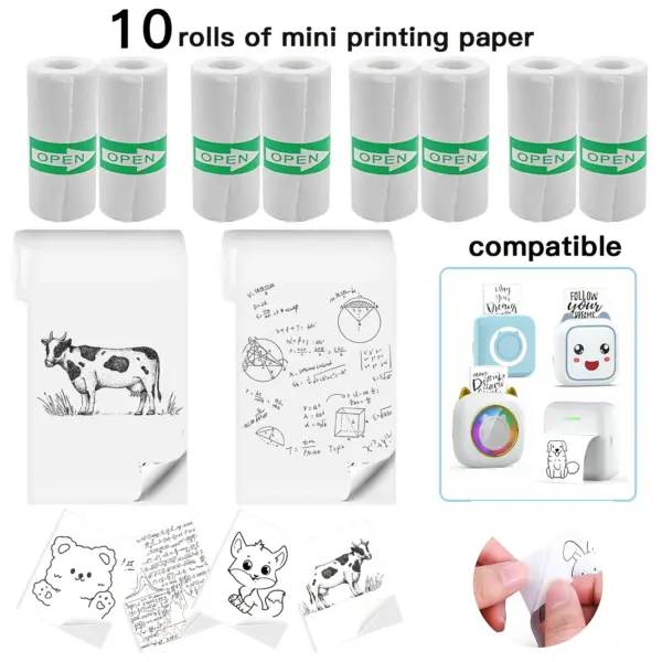 20 Rolls White Thermal Sticker Paper Self-Adhesive Mini Printer Refills for Photos/Checklists/Notes Black Text Printing 57x25mm
