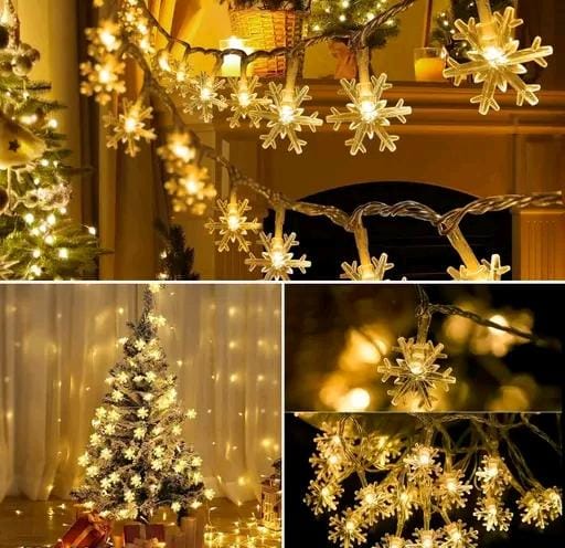 Snow Flake String Led Light for Indoor . Christmas Decoration Lights, Snowflake String Lights Battery Operated Indoor Christmas Decorations, Waterproof Outdoor Light for Xmas Garden Patio Bedroom Party Decor - Warm White