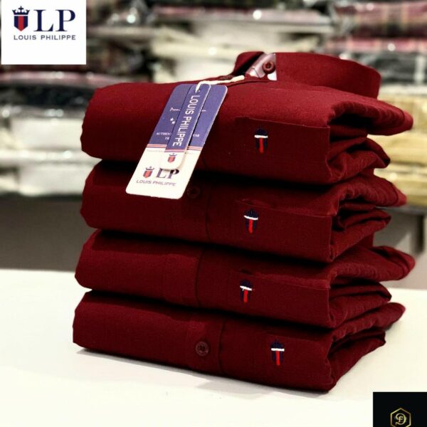 Louis Philippe Maroon Cotton Shirt – Embroidered Sleeve Logo