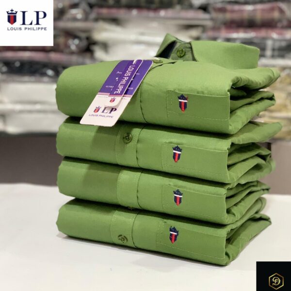 Louis Philippe Olive Green Cotton Shirt – Embroidered Sleeve Logo