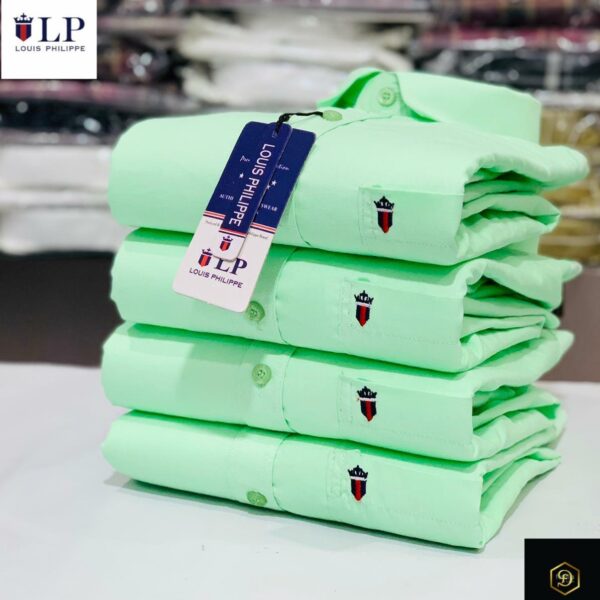 Louis Philippe Parrot Green Shirt – Embroidered Sleeve Logo