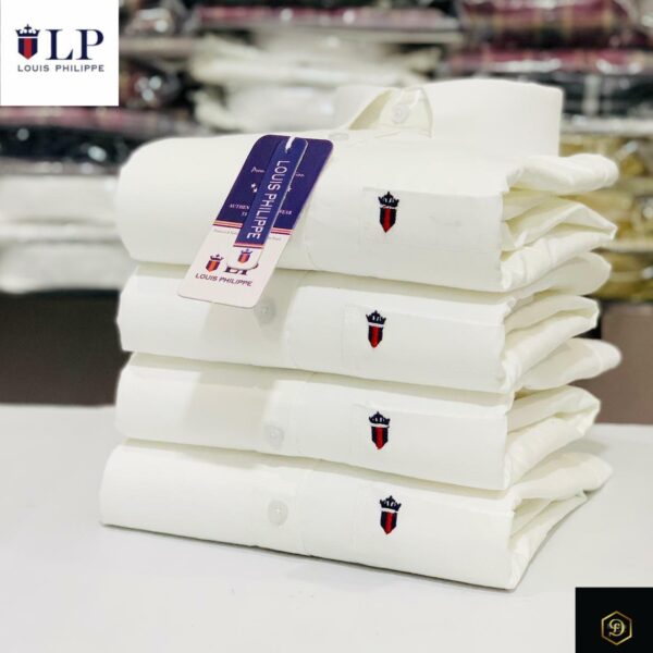 Louis Philippe White Shirt – Embroidered Sleeve Logo