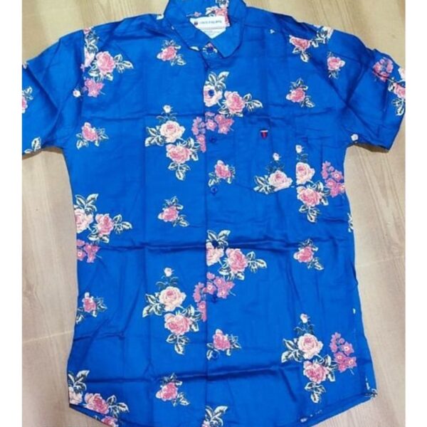 Men's Blue Floral Button-Up Shirt
