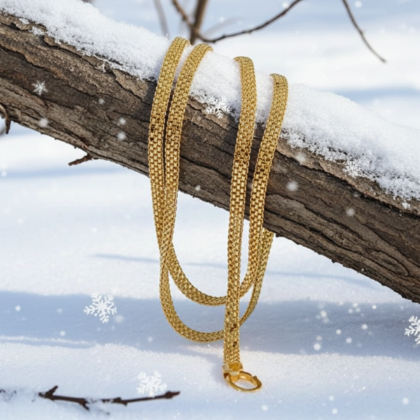Angelina & Co 18-Inch Men’s Woven Gold Plated Chain – Polished Finish, Lobster Clasp