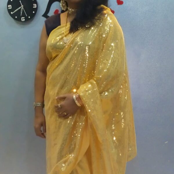 Golden Sequin Indian Party Designer Saree