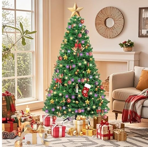 6FT Christmas Pine Tree with Sturdy Stand for Home Decor with Branches, Premium Artificial Green Tree, Office, School, House, Restaurants, & Store Decoration for Indoor & Outdoor Decor